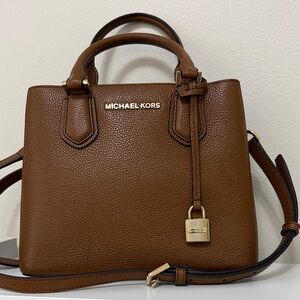 Michael Kors Brown Pebbled Leather Satchel with Gold Hardware